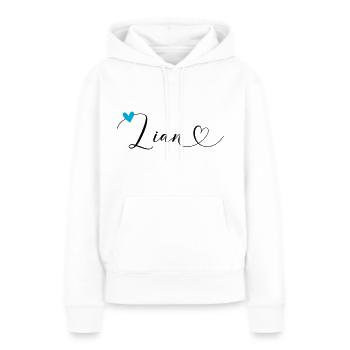 Lian Nom Prénom Calligraphie Coeur - Sweat à capuche Premium bio Femme - blanc - Devant - Julia (174cm)