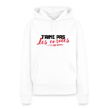 J'aime pas les corvées - Cadeau humoristique - Sweat à capuche Premium bio Femme - blanc - Devant - Julia (174cm)