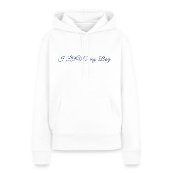 J’AIME mon garçon - Sweat à capuche Premium bio Femme - blanc - Devant - Julia (174cm)