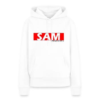 S.A.M. mais pas ce soir - Sweat à capuche Premium bio Femme - blanc - Devant - Julia (174cm)