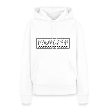J’aide les gens à cliquer sur Redémarrer - Sweat à capuche Premium bio Femme - blanc - Devant - Julia (174cm)