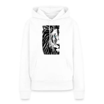 Lion noir et blanc - Sweat à capuche Premium bio Femme - blanc - Devant - Julia (174cm)