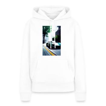 Des voitures de course dans une atmosphère de ville lugubre - Sweat à capuche Premium bio Femme - blanc - Devant - Julia (174cm)