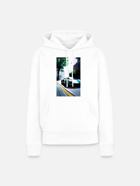 Rennwagen in düsterer Stadtatmosphäre - Frauen Premium Bio Hoodie - Weiß