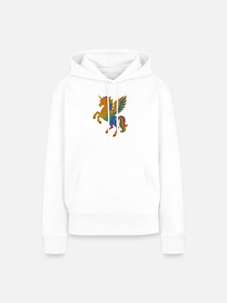 Glitzernde Regenbogen-Pegasus-Illustration - Frauen Premium Bio Hoodie - Weiß