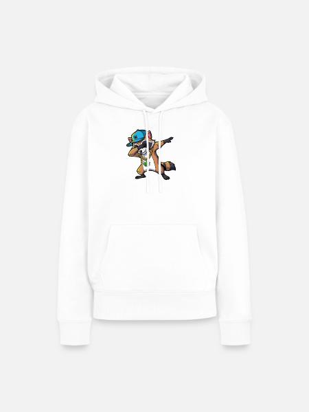 Dabbing Waschbär mit Hanfblatt - Frauen Premium Bio Hoodie - Weiß