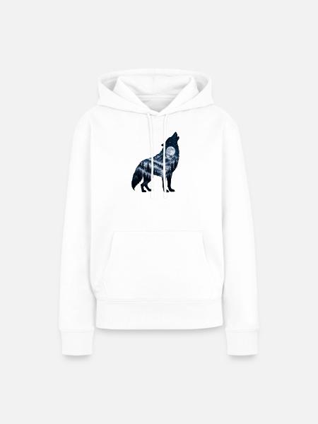 Wolf Krafttier Vollmond - Frauen Premium Bio Hoodie - Weiß