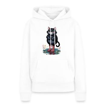 Mignon chat noir sous la pluie - Sweat à capuche Premium bio Femme - blanc - Devant - Julia (174cm)