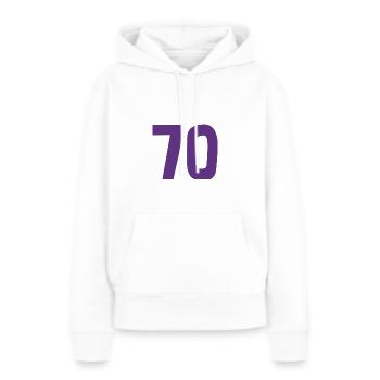 70. 70 ANS. 70e ANNIVERSAIRE. ANNIVERSAIRE 70 ANS. - Sweat à capuche Premium bio Femme - blanc - Devant - Julia (174cm)
