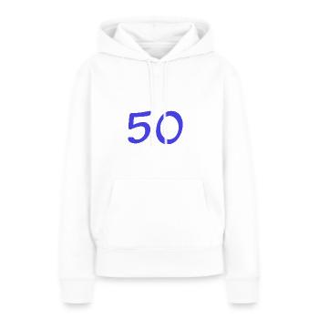 50. 50 ANS. 50e ANNIVERSAIRE. ANNIVERSAIRE 50 ANS. - Sweat à capuche Premium bio Femme - blanc - Devant - Julia (174cm)