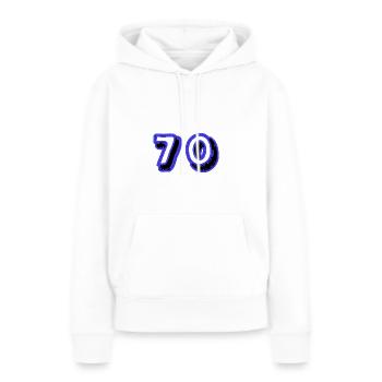 70. 70 ANS. 70e ANNIVERSAIRE. ANNIVERSAIRE 70 ANS. - Sweat à capuche Premium bio Femme - blanc - Devant - Julia (174cm)