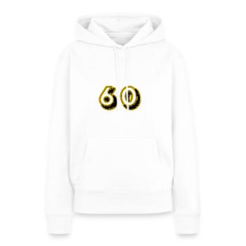 60. 60 ANS. 60e ANNIVERSAIRE. ANNIVERSAIRE 60 ANS. - Sweat à capuche Premium bio Femme - blanc - Devant - Julia (174cm)