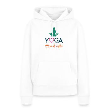 Yoga et café - Sweat à capuche Premium bio Femme - blanc - Devant - Julia (174cm)