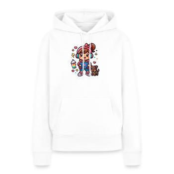 Fille Gamer Esthétique avec une tablette de surf et un chiot - Sweat à capuche Premium bio Femme - blanc - Devant - Julia (174cm)