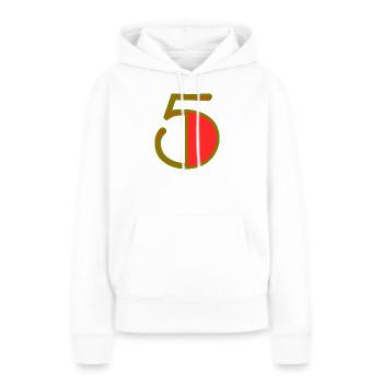5. JUBILÄUM. 5 JAHRE. 5. JUBILÄUM - Frauen Premium Bio Hoodie - Weiß - Vorne - Julia (174cm)