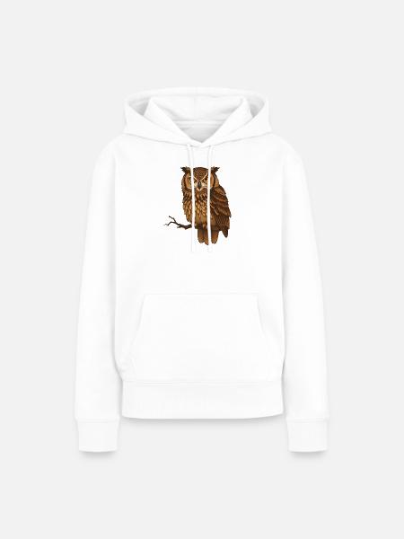 Braune Eule Nachtmotiv - Frauen Premium Bio Hoodie - Weiß