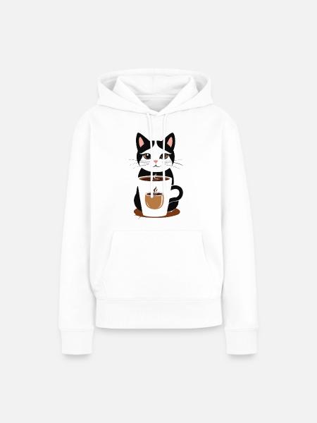 katze kaffee - Frauen Premium Bio Hoodie - Weiß