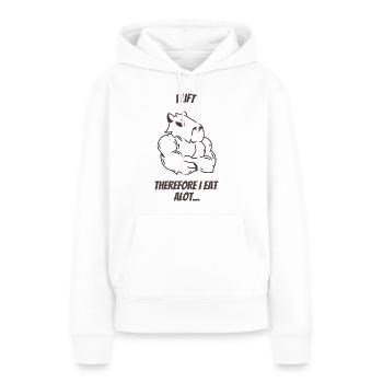 Ich hebe, also esse ich viel... - Frauen Premium Bio Hoodie - Weiß - Vorne - Julia (174cm)