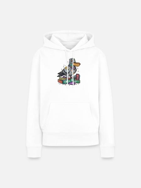 Schlaue Taube auf Bücherstapel - Frauen Premium Bio Hoodie - Weiß