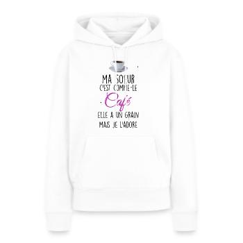 Humour grande sœur, petite sœur - Sweat à capuche Premium bio Femme - blanc - Devant - Julia (174cm)