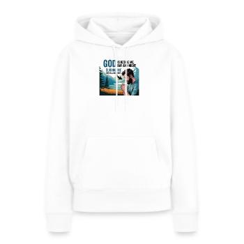 Glaube und Gebet – Gott ist bei mir - Frauen Premium Bio Hoodie - Weiß - Vorne - Julia (174cm)