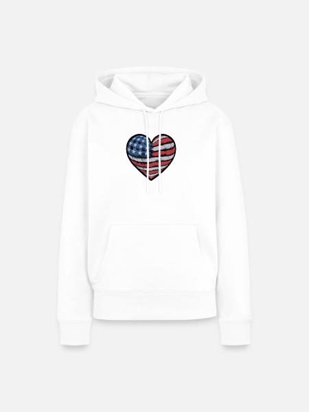 Patriotisches Herz mit US-Flaggen-Design - Frauen Premium Bio Hoodie - Weiß