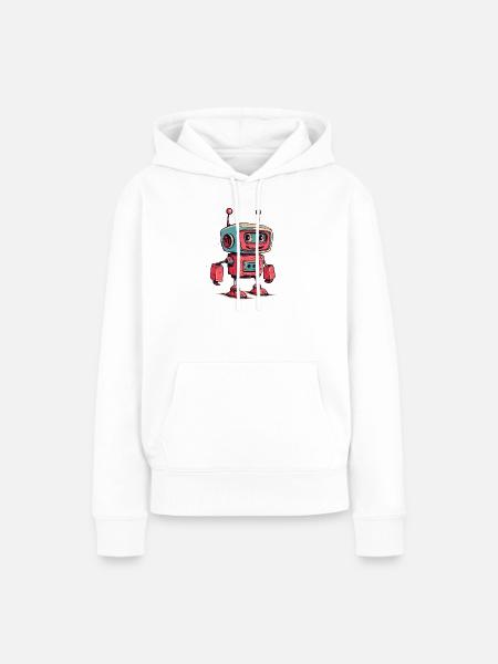 Retro Roboter Cartoon - Frauen Premium Bio Hoodie - Weiß