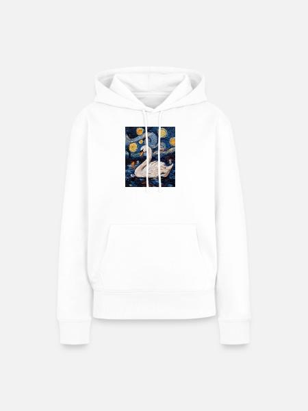 Schwan Vogel Van Gogh Style - Frauen Premium Bio Hoodie - Weiß
