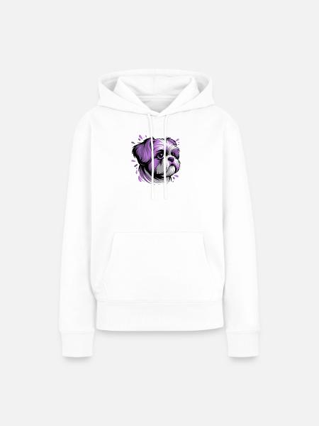 Purpur Hund Kopfporträt - Frauen Premium Bio Hoodie - Weiß