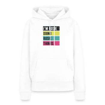 Je suis Rosie qui fait des couleurs rétro de Rosie Things - Sweat à capuche Premium bio Femme - blanc - Devant - Julia (174cm)