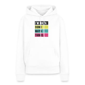 Je suis Maya qui fait des couleurs rétro de Maya Things - Sweat à capuche Premium bio Femme - blanc - Devant - Julia (174cm)