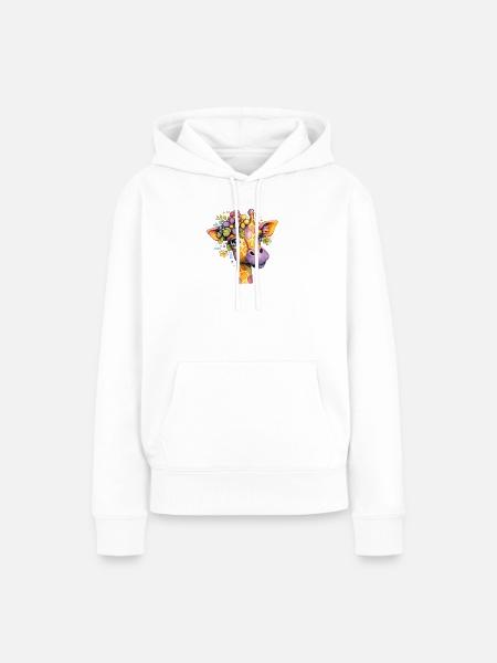 Giraffenporträt mit Blumenkranz - Frauen Premium Bio Hoodie - Weiß