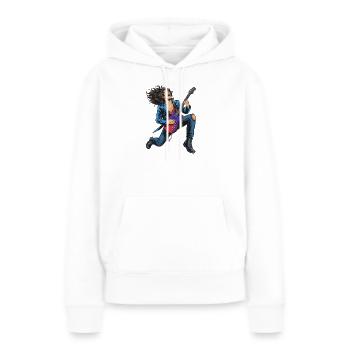 Energiereicher Rockguitar-Auftritt - Frauen Premium Bio Hoodie - Weiß - Vorne - Julia (174cm)