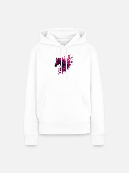 Magenta Pferd mit Blütenwirbel - Frauen Premium Bio Hoodie - Weiß