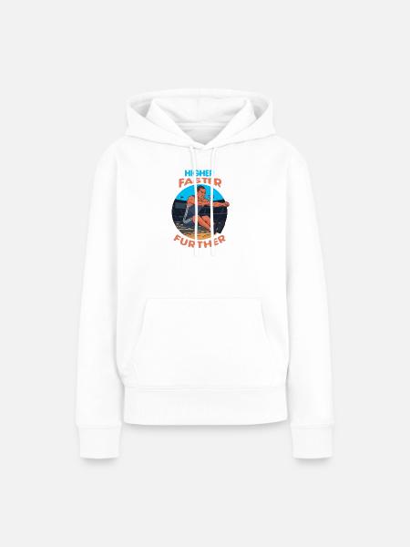 Weitsprung: Higher, Faster, Further - Frauen Premium Bio Hoodie - Weiß
