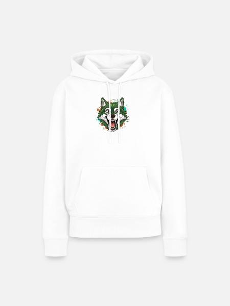 Grüner Wolf mit Farbspritzern - Frauen Premium Bio Hoodie - Weiß