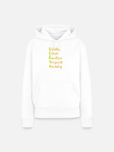 Vegane Werte: Vielfalt Ethik Nachhaltigkeit - Frauen Premium Bio Hoodie - Weiß