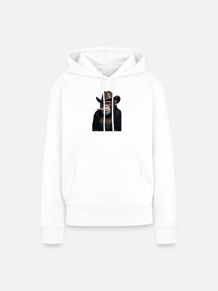 Schimpanse mit Cowboyhut und Zigarre - Frauen Premium Bio Hoodie - Weiß
