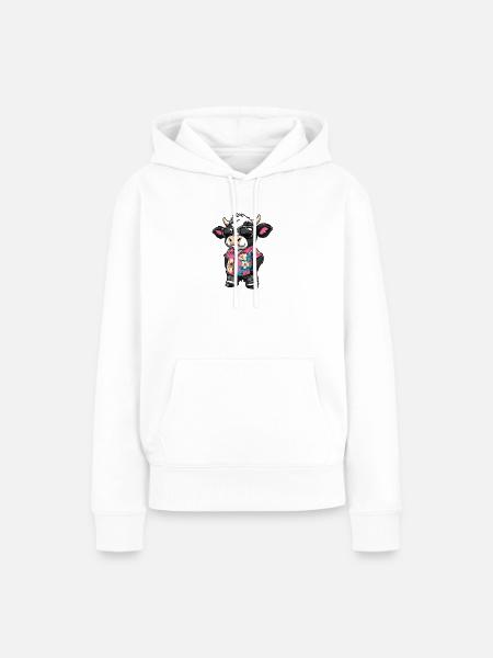 Kuh Comic Urlaub - Frauen Premium Bio Hoodie - Weiß