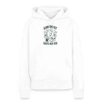 De la sciure le samedi | Travail du bois bricolage - Sweat à capuche Premium bio Femme - blanc - Devant - Julia (174cm)