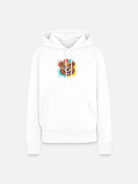 Fröhlicher Bärenkopf mit Farbspritzern - Frauen Premium Bio Hoodie - Weiß