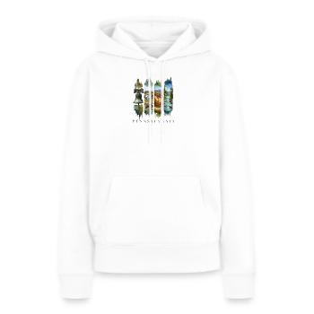Pennsylvania Travel – Liberty Bell & Autumn Spirit - Frauen Premium Bio Hoodie - Weiß - Vorne - Julia (174cm)