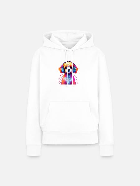 Pudel Kopfhörer - Frauen Premium Bio Hoodie - Weiß