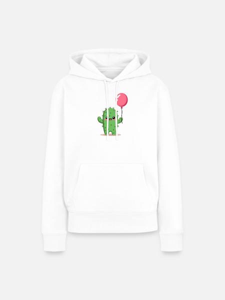 Kaktus mit Ballon - Frauen Premium Bio Hoodie - Weiß