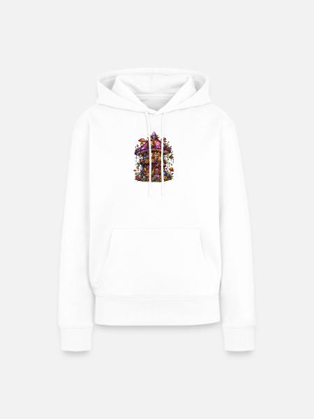 Märchenpilzhaus mit Kristallen - Frauen Premium Bio Hoodie - Weiß