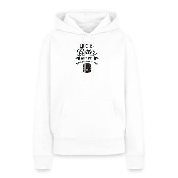 La vie est meilleure avec mon noir - Sweat à capuche Premium bio Femme - blanc - Devant - Julia (174cm)