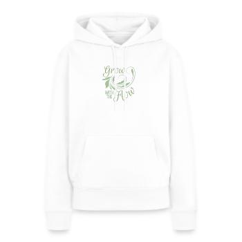 Grandir avec le courant | Motivation botanique positive - Sweat à capuche Premium bio Femme - blanc - Devant - Julia (174cm)