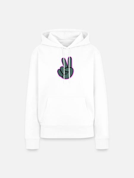 Peacezeichen Hand mit Pink Outline - Frauen Premium Bio Hoodie - Weiß