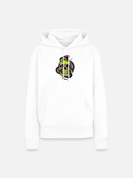 Neon Schädel mit Schlange - Frauen Premium Bio Hoodie - Weiß