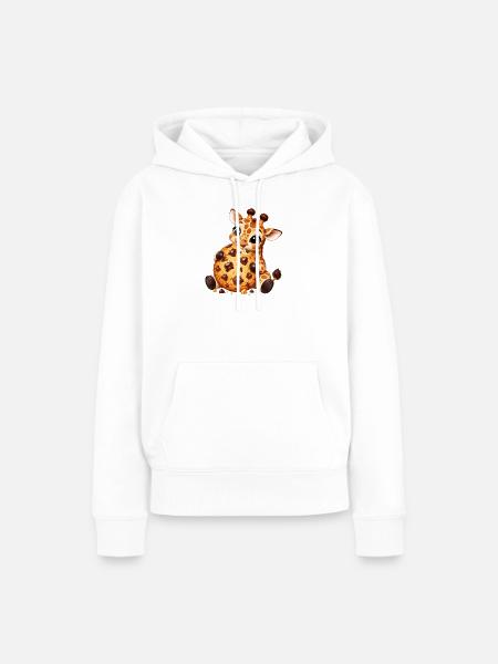 Süße Cartoon Giraffe mit Keks Naschen - Frauen Premium Bio Hoodie - Weiß